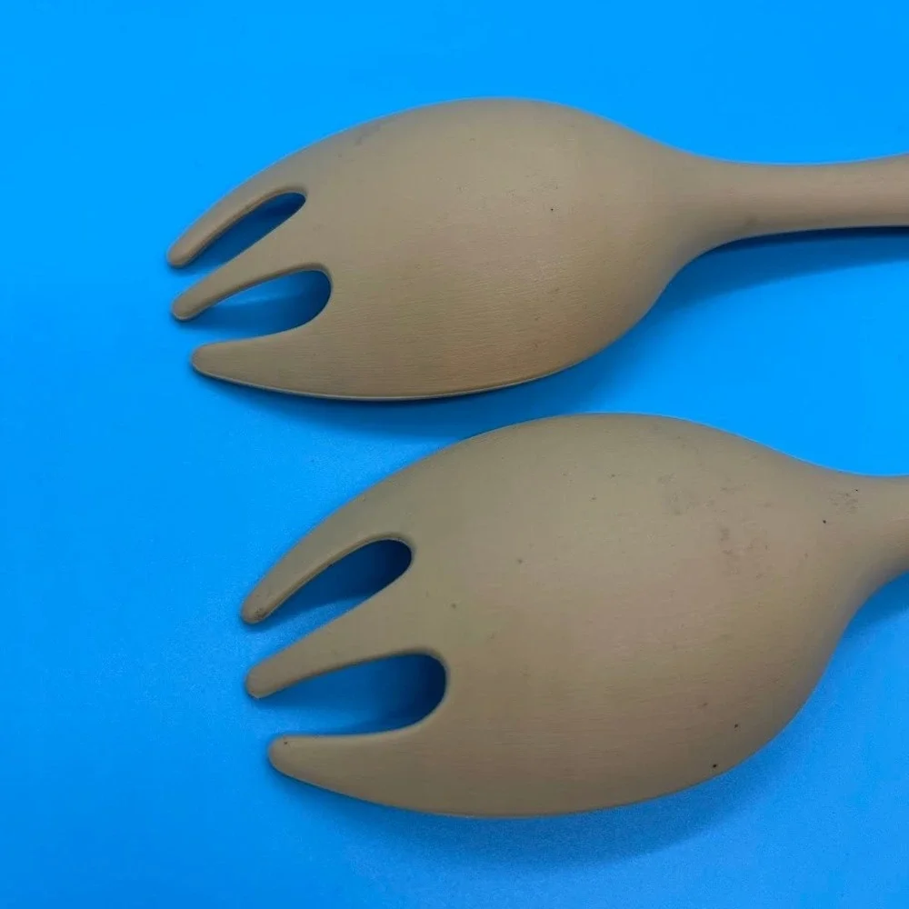 Vintage Tupperware Salad Serving Utensils 12 Inch Fork Spoon Set Harvest Gold